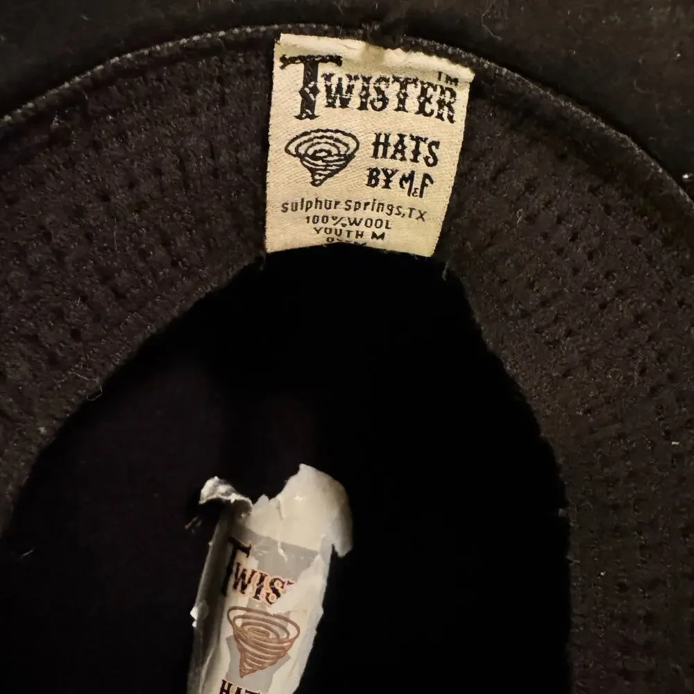 Twister Hats Black‎ Wool Cowboy Youth sz M Cowgirl Western Hat Rodeo Pink ribbon
